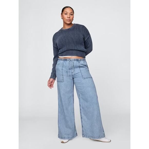New Gap Mid Rise UltraSoft Easy Baggy Jeans Denim Blue Elastic Waist Sz 2XL - Picture 1 of 9
